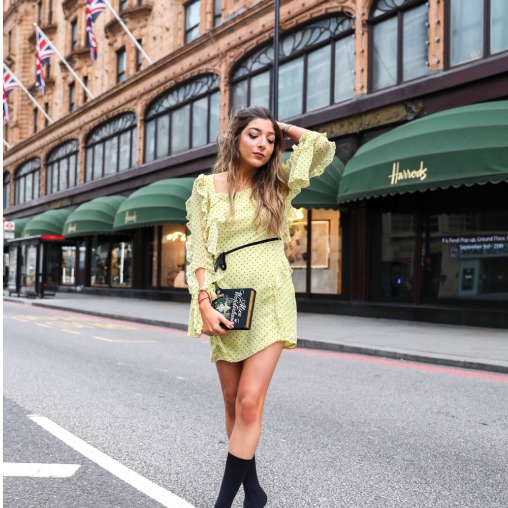 ASOS yellow dress as seen on Amelia Liana